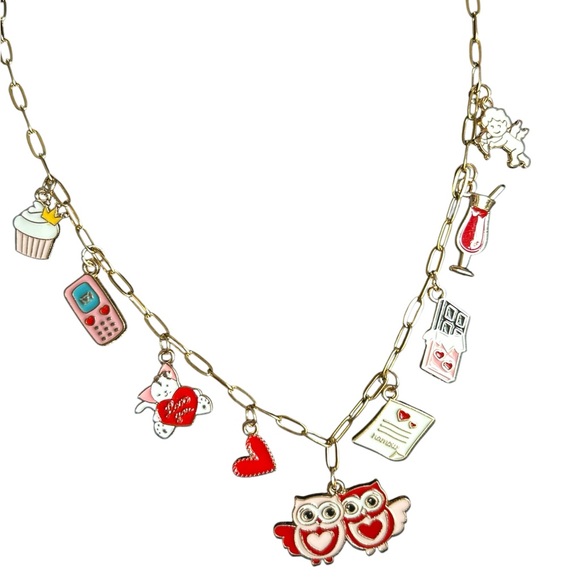 Jewelry - Coquette Valentine Charm Necklace Y2K Love Jewelry Gold Paperclip Chain Giftable